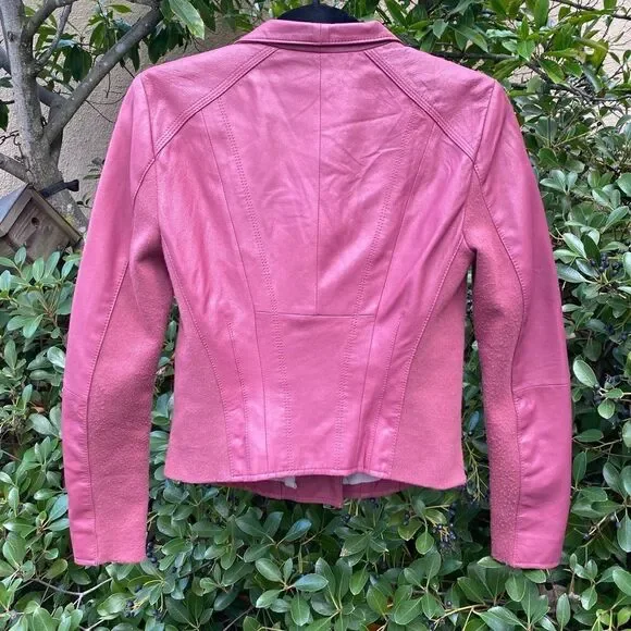 Marc New York Raspberry Felix Knit Panel Asymmetrical Leather Jacket. Small EUC!